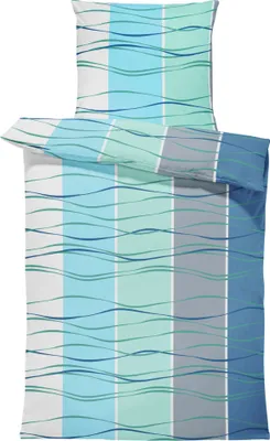 Produktbild von Bettwäsche 155x220 cm Welle gestreift modern blau türkis Microfaser Übergröße