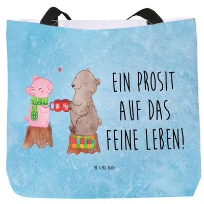 Produktbild von Mr. & Mrs. Panda Tote Bag Glühschwein Sause - Eisblau - Geschenk, Weihnachten, Tasche, Reisetasche, Bär, Strandtasche, Weihnachtszeit, Alles Gute, Laptoptasche, Schwein
