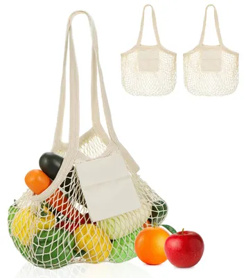Produktbild von Einkaufsnetz mit Tasche - Wiederverwendbare Netztasche aus -Baumwollseil - Für Obst, Gemüse und Spielzeug - 1 Stück