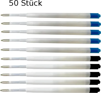 Produktbild von 50 Kugelschreiberminen / Großraumminen / Schreibfarbe: je 25x blau + schwarz
