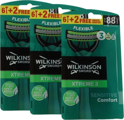 Produktbild von Wilkinson Sword Xtreme 3 Sensitive Comfort 3 x 6 + 2 Einwegrasierer 24 Stück Herrenrasierer Set
