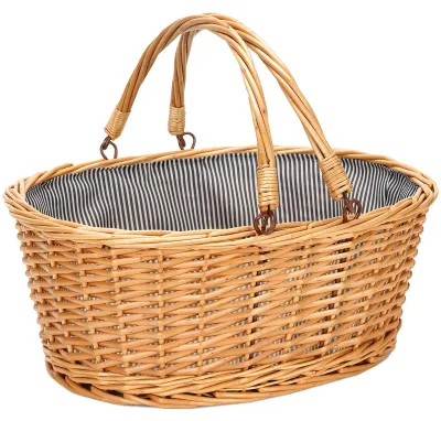 Image de Grand panier de pique-nique - Panier en rotin - Tressé à la main - Poignées pliables - Durable - Écologique - Panier de rangement