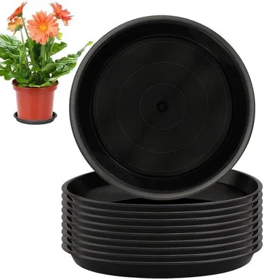 Image de Lot de 10 soucoupes pour pots de fleurs en plastique, 15 cm - Pour pots de fleurs d'intérieur et d'extérieur
