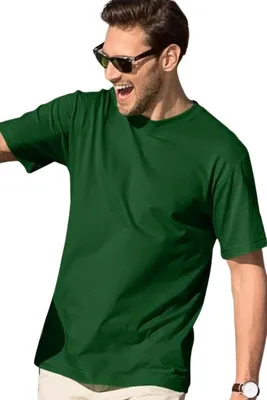 Produktbild von Herren-T-Shirt für den Sommer, 100% Baumwolle, unbedruckt, einfarbig, 145g/m2, Farbe Flaschengrün, Größe M