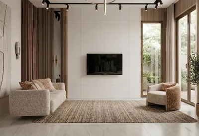 Image de Ensemble salon beige : canapé, fauteuil. Design élégant, confortable, de haute qualité et moderne