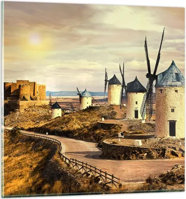 Produktbild von Bilder auf glas - Windmühle andalusien landschaft - 30x30cm - Glasbilder - Wandbilder - Kunstdruck - zum Aufhängen bereit - Wanddekoration aus Glas - Glas Bilder - Wandbild auf Glas - GAC30x30-2729