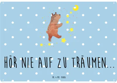 Produktbild von Mr. & Mrs. Panda Blechtafel Bär Träume DIN A4 - Blau Pastell - Geschenk, Träumen, Traumdeutung, tafel, Wandbild, Türschild, Blechschild, Schild, Traum, Retro, Teddy