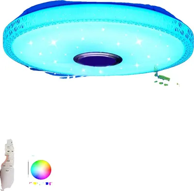 Zdjęcie produktu dla Lampa sufitowa, głośnik Bluetooth, zmiana kolorów RGB, 60 W
