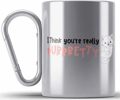 Produktbild von Trendation - Valentinstag Edelstahl Tasse Karabiner Geschenk für Ihn Sie Lustig Katzenbesitzer Geschenkidee Becher Freund Freundin Liebe Paare (Silber)