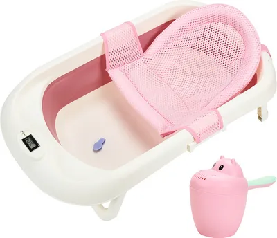 Produktbild von Hengda Baby Badewanne Babywanne Rutschfest Baden 3 in 1 ergonomisch mit Stöpsel 0-6 Jahre mit Standfüßen, rosa