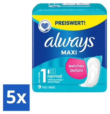 Produktbild von 5 x Always Maxi Damenbinden Normal - Größe 1 - Vorteilspackung - 5 Stücke