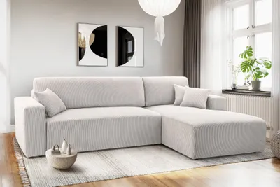 Produktbild von AX LIVING Catea Ecksofa weiß mit Schlaffunktion R Eckcouch 279cm mit Bettkasten