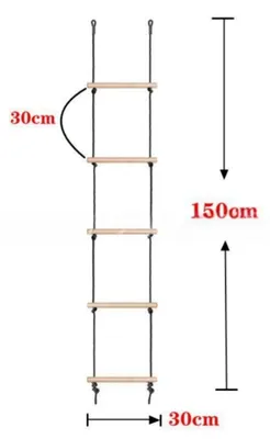 Zdjęcie produktu dla INF Drewniana drabinka linowa 150cm x30cm x150cm z bukowymi szczeblami Czarny