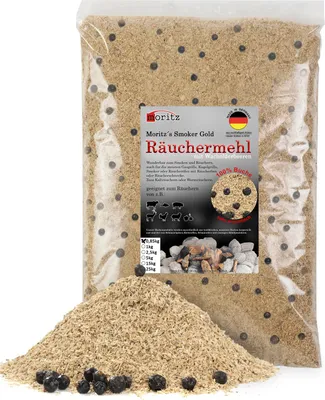 Produktbild von Moritz 0,85kg Räuchermehl Buche mit Wacholder fein 0,5 -1 mm Räuchern I Kalträuchern von Fisch Fleisch Wurst Käse Gemüse auch für BBQ I Grill - Räucherspäne