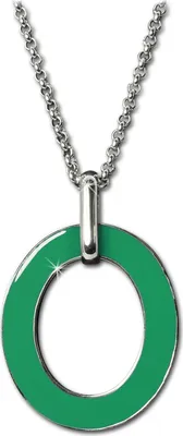 Imagen del producto de Collar de acero inoxidable Amello, diseño ovalado, para mujer, joyería de marca, 84 cm, verde y blanco, modelo ESKG01G