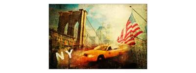 Produktbild von Muralo Fototapete Stadt NY 405 (B) x 270 (H) cm Vlies Tapete Wandtapete New York Taxi Auto Flagge Brücke Wohnzimmer Schlafzimmer moderne Wandbild Architektur Wand Dekoration