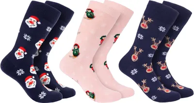 Image de BRUBAKER 3 paires de chaussettes de Noël - Chaussettes amusantes en coton avec motifs de Noël - pingouins, rennes et père Noël - Cadeau de Noël, EU 35-40