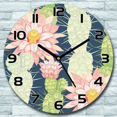 Produktbild von Wanduhr aus Glas Rund fi 30 Kakteenblüten Kaktus Quarz Deko Schlafzimmer Büro