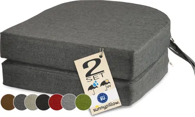 Produktbild von sunnypillow 2er Set Stuhlkissen Outdoor, wasserdicht UV-lichtecht 40 x 40 x 7cm dick - Polsterauflage mit Bändern - Auflage für Stühle,Bänke - Sitzkissen Stuhlauflage für Haus und Garten - Anthrazit