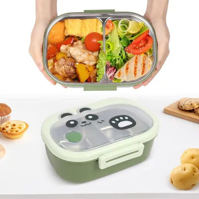 Productafbeelding van Kinderen Lunchbox RVS, Bento Box met 2 Compartimenten, Lekvrij, BPA-vrij, voor School