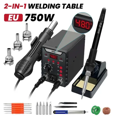 Productafbeelding van 8586D 2-in-1 soldeerstation - 700 W - Heetluchtföhn - Soldeerbout - LCD-dubbeldisplay - SMD-reparatie