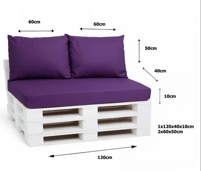 Produktbild von Palettenkissen Set 120 x 40 x 10 cm + 2 x 50 x 40 cm – Sitz- & Rückenkissen, abnehmbare Bezüge, Outdoor geeignet, 3-teilig,Violett