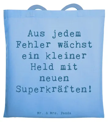 Produktbild von Mr. & Mrs. Panda Jutebeutel Spruch Fehler machen lernen - Sky Blue - Geschenk, Shopping Tasche, Ermutigung, Lebensweg, Laptoptasche, Mut, Handgemacht, Zuversicht, Trost