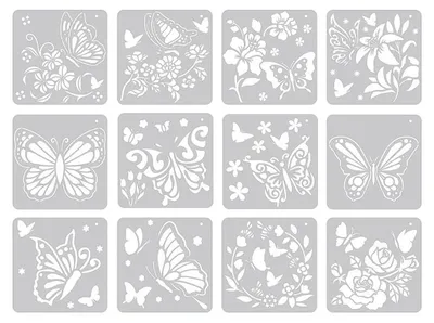 12er-Set Schmetterlings-Schablonen, 15x15 cm, wiederverwendbar, Kunststoff