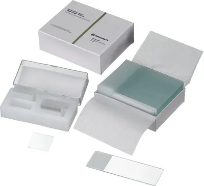Produktbild von Bresser Objektträger und Deckgläser Set 50+100 Stück 0.17 mm Borsilikat hochweiß geschliffen vakuumverpackt Labor Mikroskopie