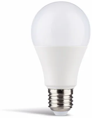 A white LED light bulb with a silver base is shown against a white background.