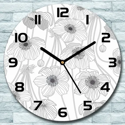 Produktbild von Wanduhr aus Glas Rund fi 30  Mohnblumen Quarz Deko Schlafzimmer Büro