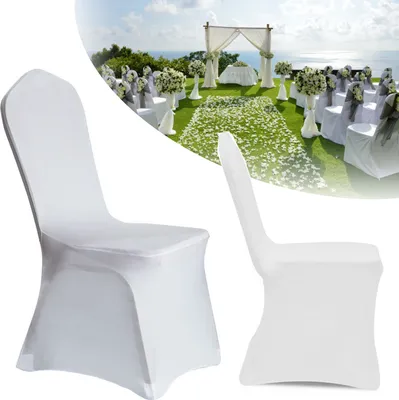 Produktbild von YUENFONG 100 ks univerzálnych krytov na stoličky Kryty na stoličky Biele strečové kryty Moderné kryty na stoličky Banquet Chair Cover Kryt na stoličku pre svadobnú párty