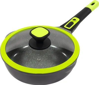 Produktbild von Ø24cm Bratpfanne ca. 7.5cm hoch KING® Click-Grip Aluguss mit Keramikbeschichtung Innen: FUSION TI /  abnehmbarer Pfannengriff / mit Glasdeckel / Farbe: Grün