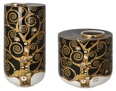 Produktbild von 2er Set Gustav Klimt Vasen Der Lebensbaum H 25,5 + 16cm Goebel Porzellan