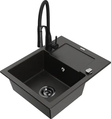 Produktbild von Mexen Enzo 1 Becken-Granitspüle mit Abtropffläche und Mischbatterie Aster, Schwarz/Gold metallisch - 6506-75-73450-70-B