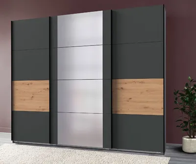 Immagine prodotto di Armadio ad ante scorrevoli Armadio Barmbek 225x64x208cm grafite Specchio rovere artigianale