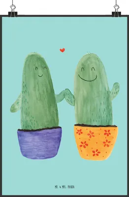 Produktbild von Mr. & Mrs. Panda Bild Kaktus Liebe DIN A2 - Türkis Pastell - Geschenk, wanddeko, Hochzeit, Trennung, Love, Kakteen, Wanddekoration, Wandbild, Kunstdruck, drucke