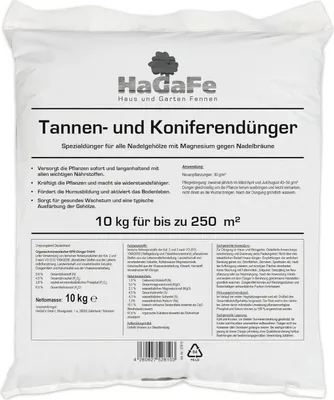 Produktbild von 10kg (1 x 10kg) HaGaFe Tannendünger, Koniferendünger, Lebensbaumdünger, Zypressendünger, Gartendünger, Dünger