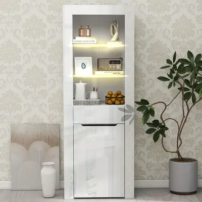 Produktbild von Ausstellungsregal – Weißer Vitrinenschrank – Metallrahmen – Mit Einlegeböden – Für Wohnzimmer oder Büro