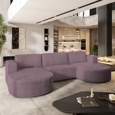 Produktbild von Masseno Ecksofa VEZZO P mit Schlaffunktion U-Form, Sofa mit Bettkasten, Wohnzimmersofa, Couch, Soffa, Bettsofa, Couchgarnitur- Lila, POSO 130