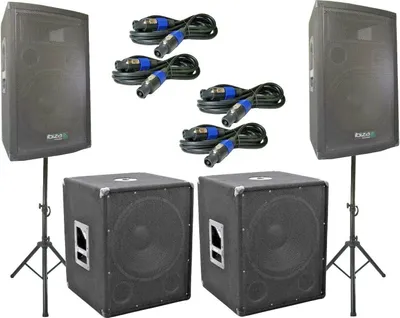 Produktbild von Das Lautsprecher SET 2 DJ 3Wege 30 cm Boxen Stativ 38 cm Subwoofer Musiker 3000W