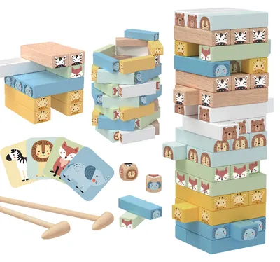 Produktbild von WOOPIE GREEN Geschicklichkeitsspiel „Wackelturm“ Tiere, 82 Teile,