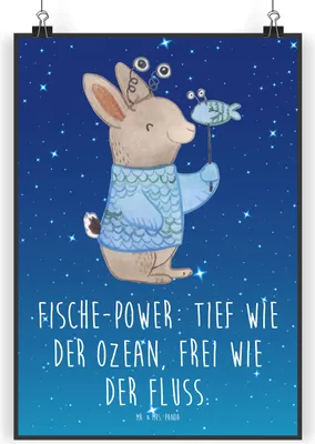 Produktbild von Mr. & Mrs. Panda Bild Fische Astrologie DIN A3 - Sternenhimmel Blau - Geschenk, kunstdruck poster, Sternzeichen, Geschenkidee Zum Geburtstag, drucke, wanddeko, Plakat