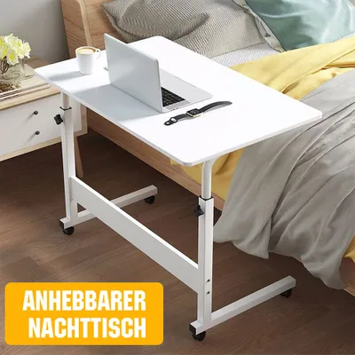 Produktbild von Laptoptisch HöHenverstellbar Computertisch Mit Rollen Laptop Beistelltisch Notebooktisch 60*40cm,  Weiß