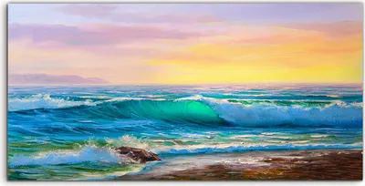 Produktbild von Coloray Spritzschutz aus Glas 120x60  Wandkunst Küchenrückwand Ufer Wellen Meer Sonnenaufgang Malerei