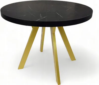 Zdjęcie produktu dla Złoty metal + marmur BLACK okrągły stół Rozkładany Ø100 cm marmur złoty