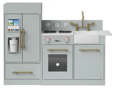 Produktbild von Teamson Kids Little Chef Charlotte Moderne modulare Spielküche aus Holz mit realistischem Kühlschrank, Herd und Spüle, Grau/Gold