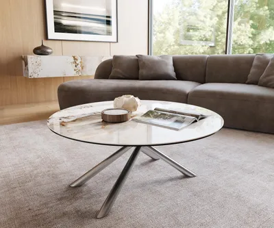 Produktbild von DELIFE Couchtisch Edge Rund 100x100 cm Keramik Minas Melange Sarity Edelstahl gebürstet