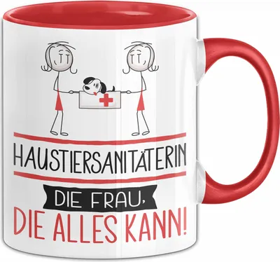 Produktbild von Haustiersanitäterin Geschenk Tasse Becher Die Frau Die Allen Kann Geschenkidee für eine Haustiersanitäterin Lustig (Rot)