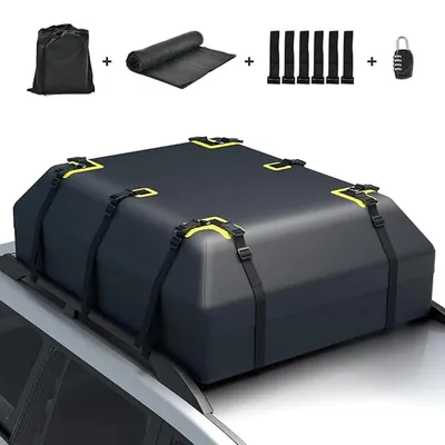 Produktbild von Dachbox Auto - Faltbare Dachtasche 600L - Wasserdichte Dachgepäckbox - 6 Türhaken Zahlenschloss - Antirutschmatte Tragetasche - Schwarz